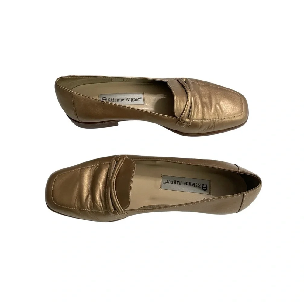Etienne Aigner Stella Gold Leather Loafers Sz 7M, Y2K, 90’s, preppy